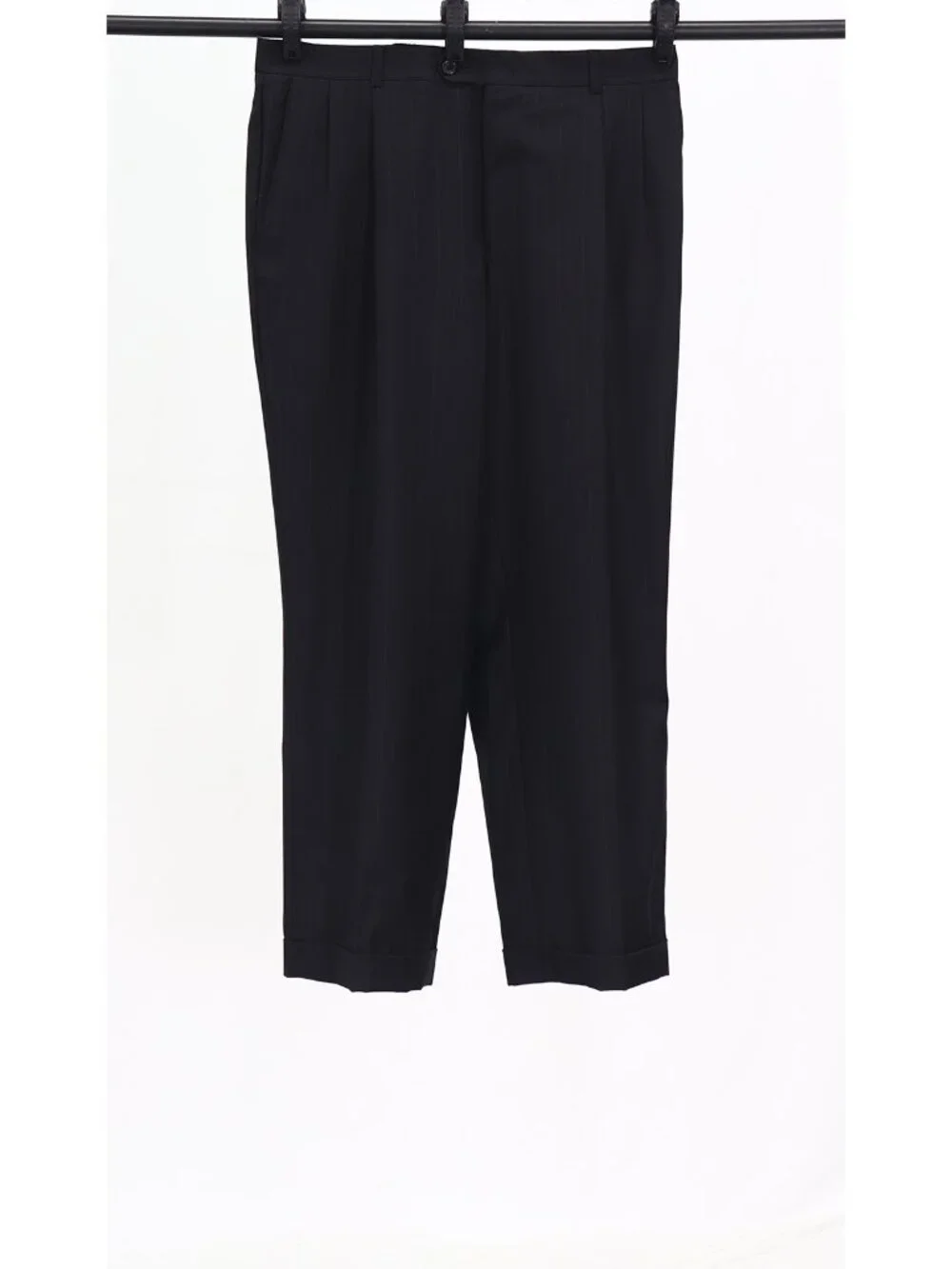 Hickey Freeman 40S 34x28 Black Full Suit 2-Button Stripe R971